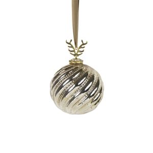 Skleněná dekorační koule s parohy, zlatá 10 cm