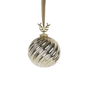 Skleněná dekorační koule s parohy, zlatá 12 cm