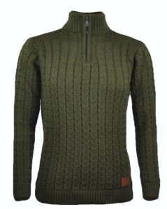 Men's green sweater with zipper, wool, size XL