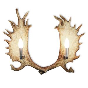 Fallow deer wall lamp double with stainless socket