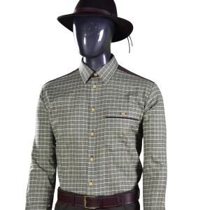 Men's long-sleeved flannel shirt, green and beige checked Men's long-sleeved flannel shirt, green and beige checked