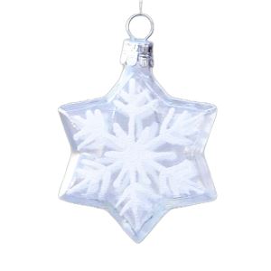 Glass Christmas adornment clear white snowflake 4 pcs