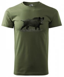 Cotton T-shirt with black wild boar print, size L