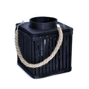 Rattan candle holder 20cm black square