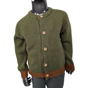Children's sweater C.I.T. green with brown border and deer, size 7 - 8 years
