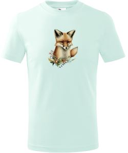 Dětské bavlněné mentolové triko s potiskem lišky, vel. 110 (4 roky)