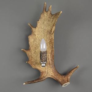 Fallow deer antler wall lamp with combination of stainless and antler candle imitation