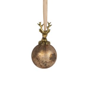 Glass decoration ball with deer, antique brown 8 cm