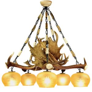 Fallow deer antler chandelier with 5 lamps