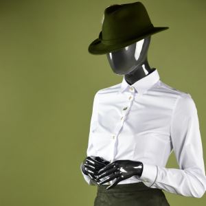 Ladies long sleeve formal shirt, white with embroidered Gnaphalium, size 36