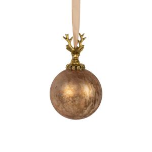 Glass decoration ball with deer, antique brown 10 cm