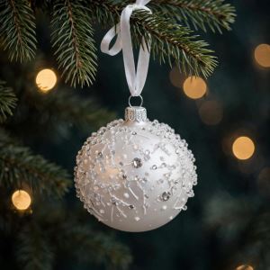 Matte Christmas Bauble with Frosted Design, 8 cm Matte Christmas Bauble with Frosted Design, 8 cm