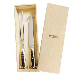 Carving set with flat antler handles