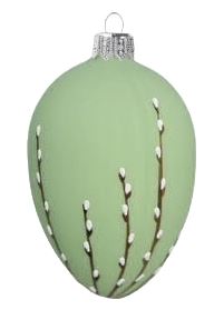 Glass Easter egg, frosted green with cat decoration 9 cm