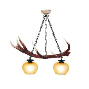Double lamp deer antler chandelier with metal chain
