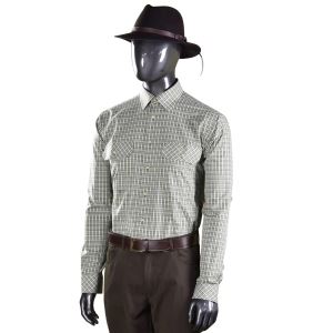 Men's long-sleeved shirt, green and white check, size 40