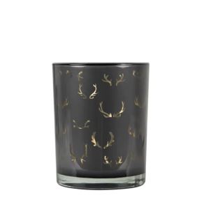 Tea light candle holder, black with antlers, medium 12 cm