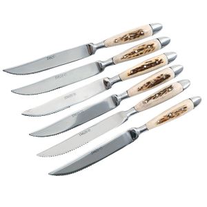 Steak knives with flat antler handles