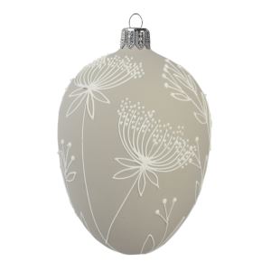 Glass Easter egg, matt grey with floral decoration