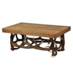 Deer antler rectangular coffee table with a wooden top