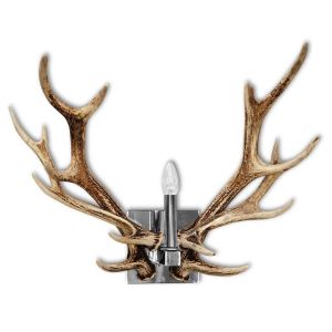 Deer wall lamp with 1 candle lamp on metal base