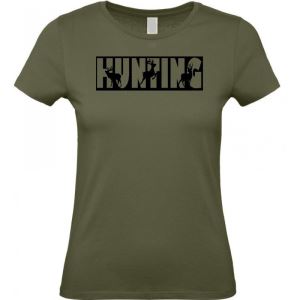 Dámské bavlněné slim tričko s potiskem, Hunting, vel. XL