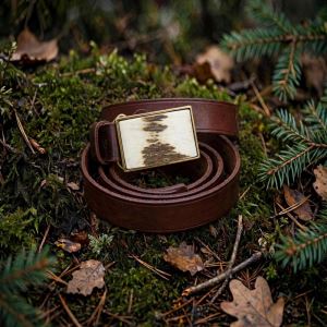 Leather belt 40 mm with rectangular antler buckle