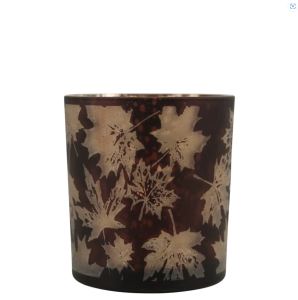 Svícen na čajovou svíčku s motivem podzimních listů,malý 8 cm