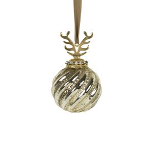 Skleněná dekorační koule s parohy, zlatá 8 cm