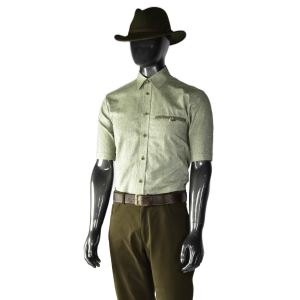 Men's short-sleeved shirt, dark green melange, size 38