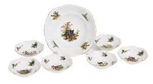 Porcelain compote set of 7 pcs with hunting motives