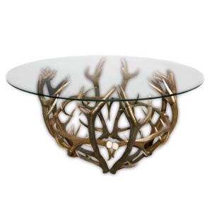 Antler dinning table with round glass top