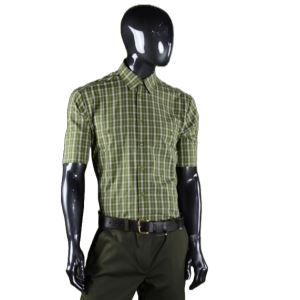 Men's short-sleeved shirt, green check, size 38