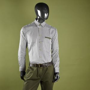Men's long-sleeved shirt green-brown plaid, size 40