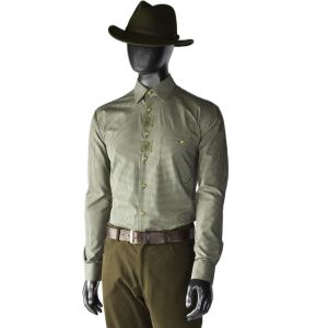Men's long sleeve shirt, green check with embroidery, size 39