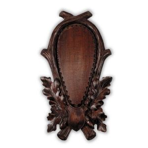 Dark wooden panel for fallow deer trophy, deep carving