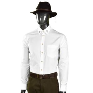 Men's long-sleeved white formal shirt with embroidery on the collar, size 38