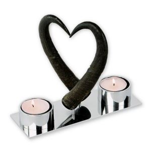 Romantic stainless tea candle holder Heart with chamois horns for two candles