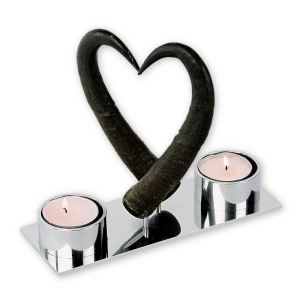 Romantic stainless tea candle holder Heart with chamois horns for two candles Romantic stainless tea candle holder Heart with chamois horns for two candles