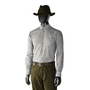 Men's long-sleeved shirt, blue-brown check, size 38