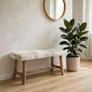 Dřevěná lavice s podsedákem z kravské kůže 95 cm