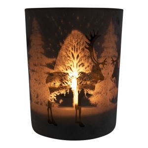 Glass candle holder for tea light with reindeer motif height 18 cm diameter 12 cm